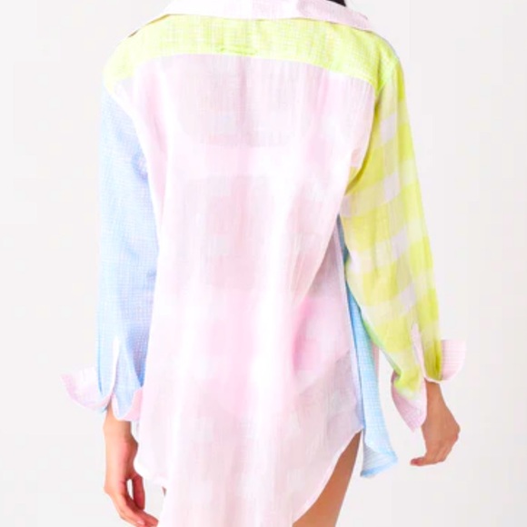 New Solid & Striped x Free People Oxford Med Pink Blue Plaid Coverup Buttondown - Picture 11 of 16